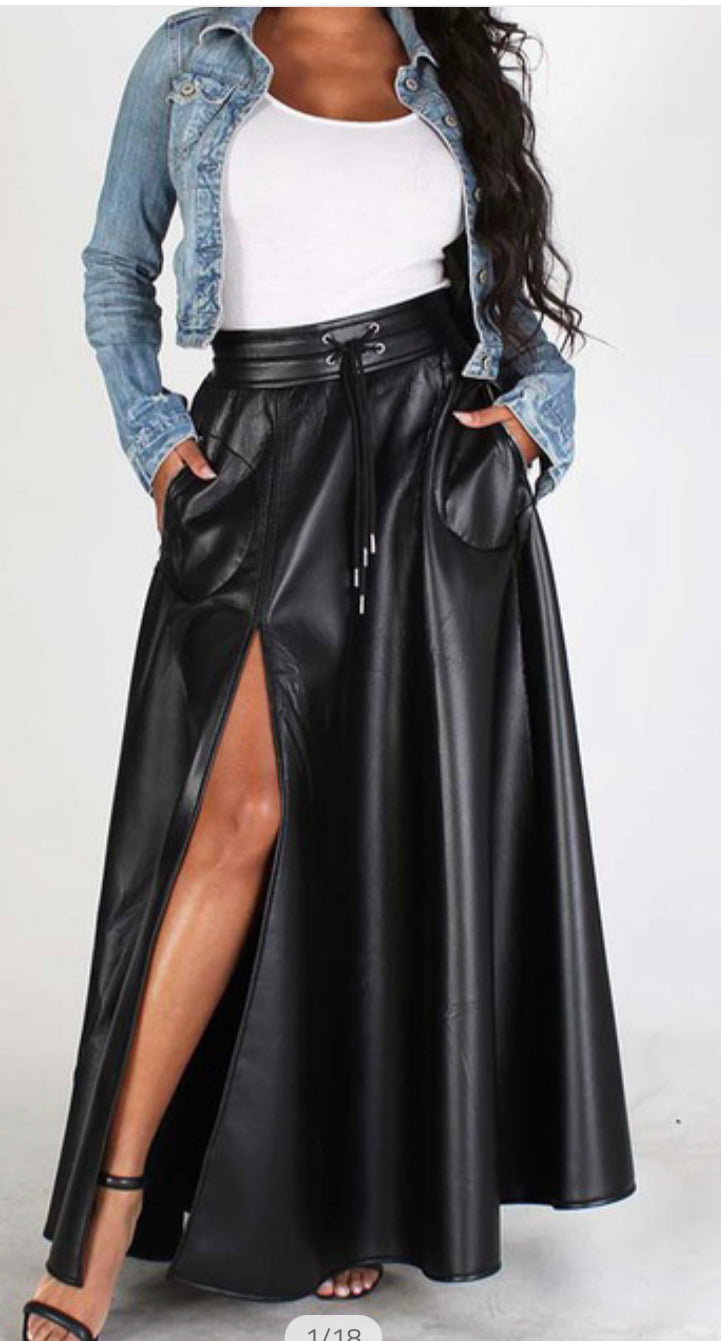 PU Leather Maxi Skirt